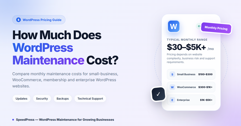 WordPress maintenance cost guide with monthly pricing ranges