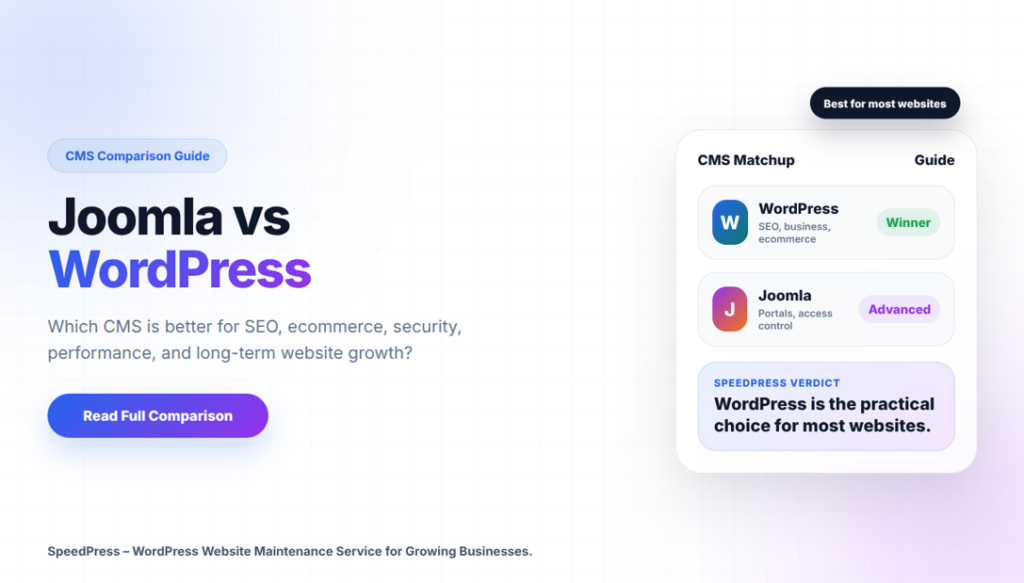 Joomla vs WordPress CMS comparison showing which platform is better for most websites