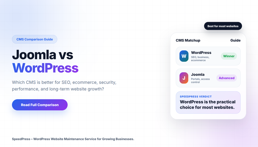 Joomla vs WordPress CMS comparison showing which platform is better for most websites
