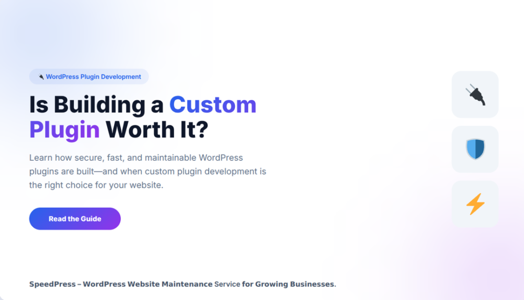 WordPress plugin development guide for building secure, fast, and maintainable custom plugins by SpeedPress